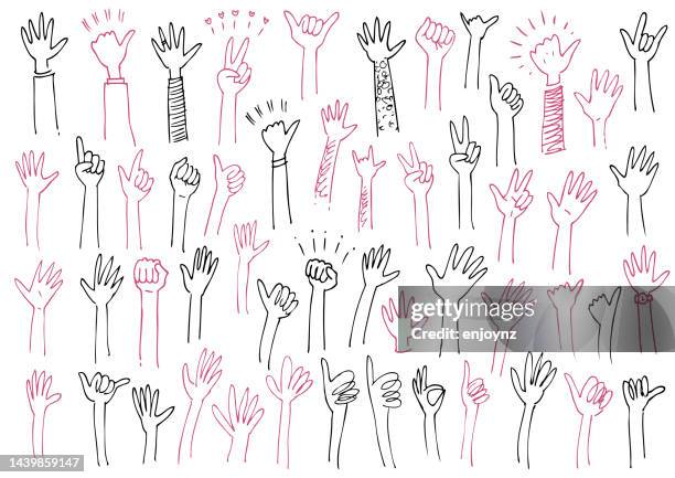 comic style children's drawing hands and arm sketches - black and white hands stock illustrations