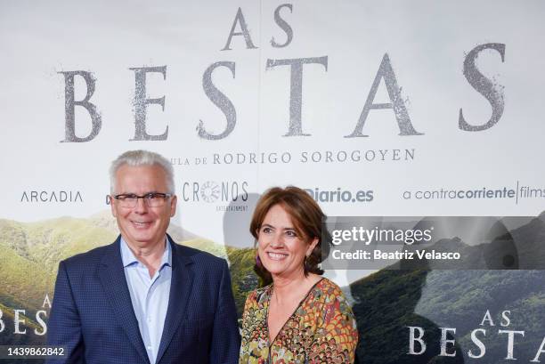 Baltasar Garzon and Dolores Delgado attend "As Bestas" film premiere at Cines Verdi on november 07, 2022 in Madrid, Spain.