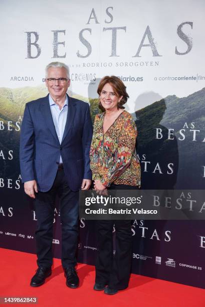 Baltasar Garzon and Dolores Delgado attend "As Bestas" film premiere at Cines Verdi on november 07, 2022 in Madrid, Spain.