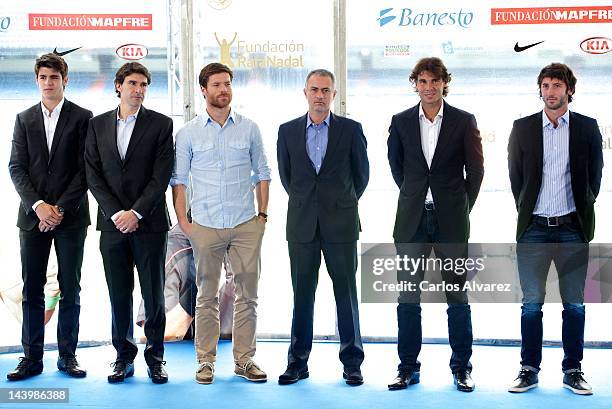 Alvaro Morata, Aitor Karanka, Xabi Alonso, Real Madrid's Coach Jose Mourinho, Spanish tennis player Rafael Nadal and Esteban Granero attend "Alma...