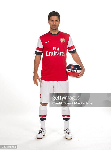 Mikel Arteta poses during a photoshoot for the new Arsenal home kit for season 2012/13 at London Colney on April 5, 2012 in St Albans, England.