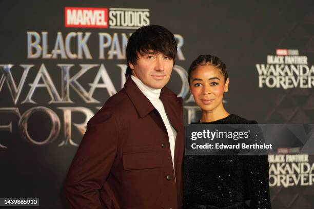 Lukas Delcourt and Aurelie Konate attends the "Black Panther: Wakanda Forever" Paris Screening photocall at Le Grand Rex, on November 7, 2022 in...