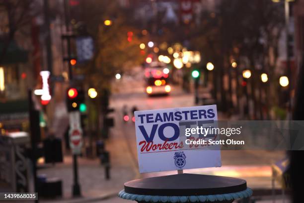 Union vote sign is displayed in front of the state capital building during a rally to support democratic candidates hosted by the Teamsters on...