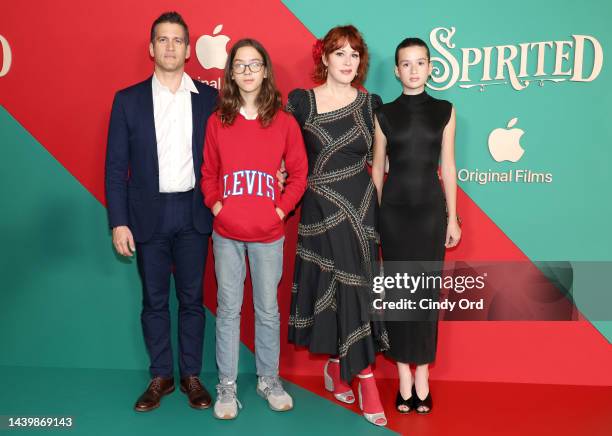 Panio Gianopoulos, Roman Stylianos Gianopoulos, Molly Ringwald and Adele Georgiana Gianopoulos attend Apple Original Film's "Spirited" New York Red...