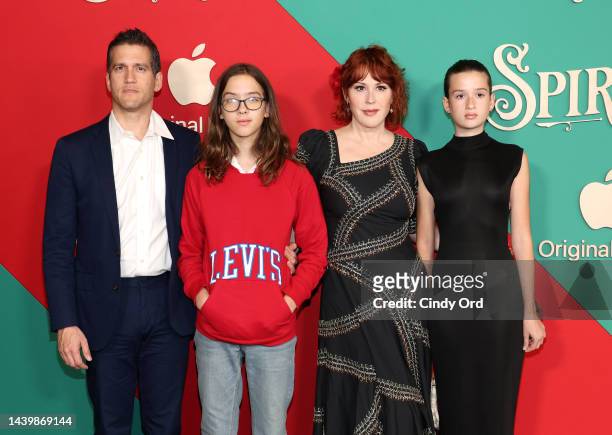 Panio Gianopoulos, Roman Stylianos Gianopoulos, Molly Ringwald and Adele Georgiana Gianopoulos attends Apple Original Film's "Spirited" New York Red...