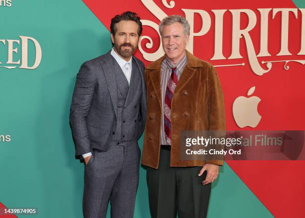 Ryan Reynolds and Will Ferrell attend Apple Original Film's "Spirited" New York Premiere at Alice Tully Hall, Lincoln Center on November 07, 2022 in...