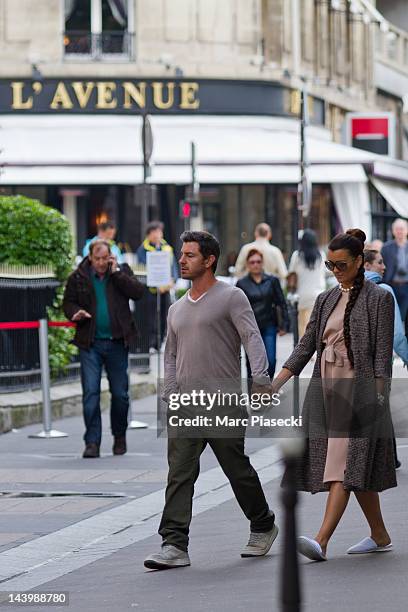 Actress Cote de Pablo and her boyfriend Diego Serrano are sighted leaving a photoshoot on the 'Avenue Montaigne' on May 7, 2012 in Paris, France.