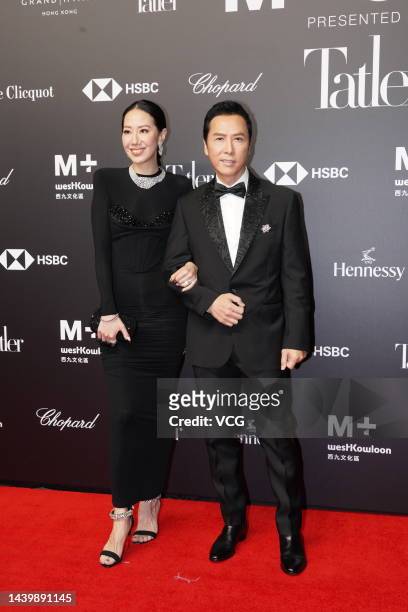 Actor Donnie Yen Chi-tan and his wife Cissy Wang attend Tatler M+ Gala on November 7, 2022 in Hong Kong, China.