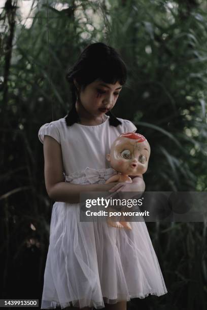 little girl makeup as a ghost - swamp monster stock pictures, royalty-free photos & images