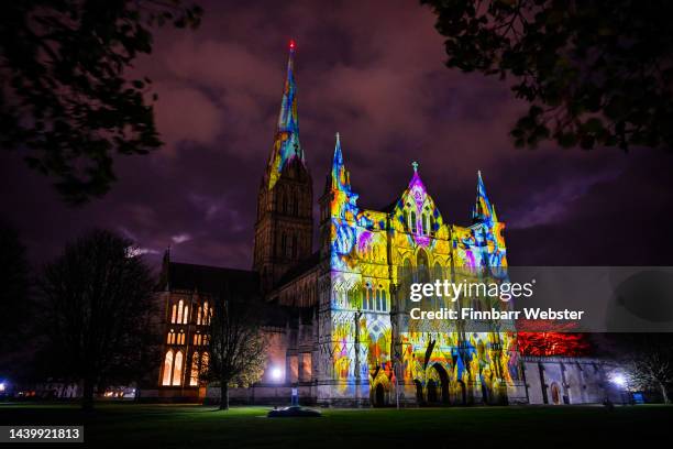 Sarum Lights 'Renaissance' light and sound installation is seen at Salisbury Cathedral on November 07, 2022 in Salisbury, England. Luxmuralis' Sarum...