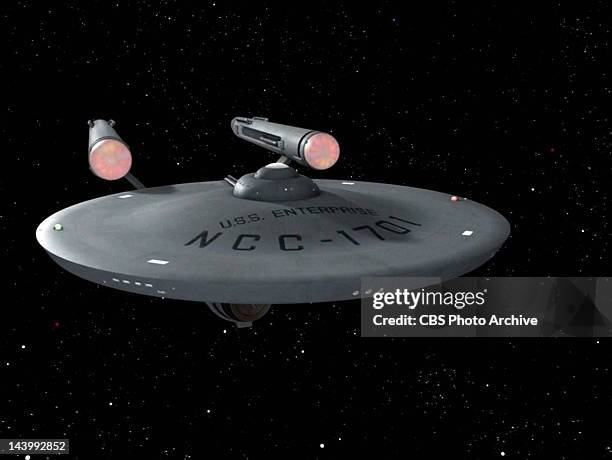 The U.S.S. Enterprise in the STAR TREK episode, "Spock's Brain." Original airdate, September 20, 1968. Season 3, episode 1. Image is a screen grab.