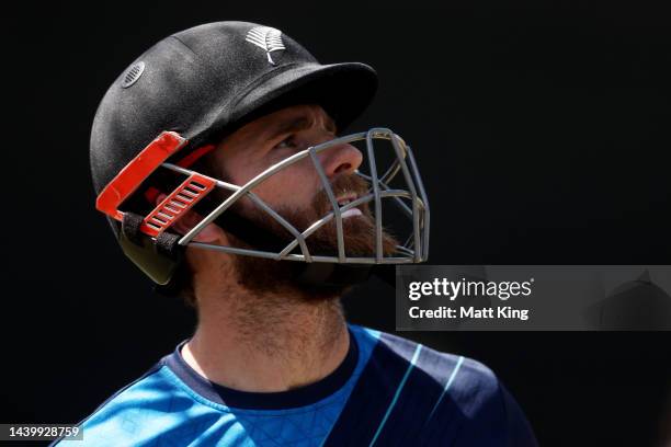 Kane Williamson of New Zealand looks on during a New Zealand training session at Sydney Cricket Ground on November 08, 2022 in Sydney, Australia.