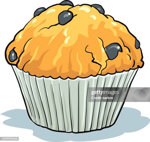 uffins with blueberries in a paper basket. sweet dessert - muffin stock illustrations