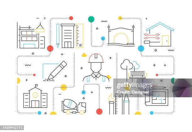 architecture related line style banner design for web page, headline, brochure, annual report and book cover - interior design plan stock illustrations