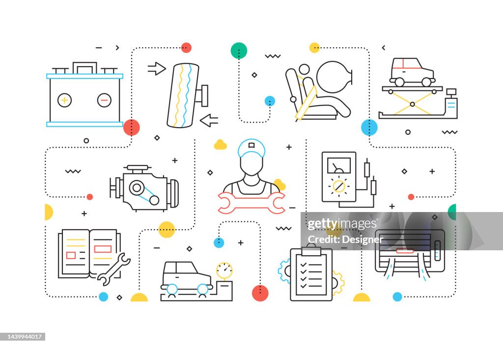 CAR SERVICE Related Line Style Banner Design for Web Page, Headline, Brochure, Annual Report and Book Cover