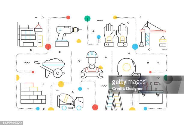 construction related line style banner design for web page, headline, brochure, annual report and book cover - strength icon stock illustrations