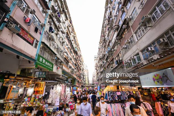 mong kok market street in hong kong - kowloon stock pictures, royalty-free photos & images