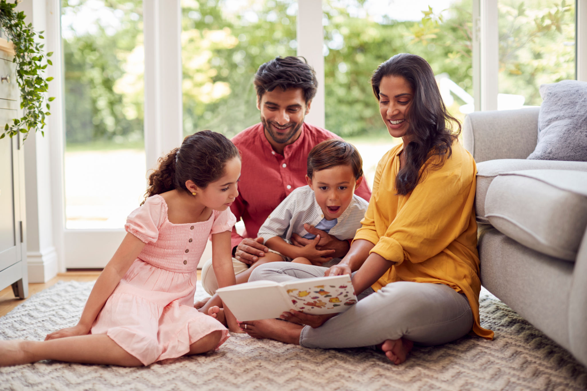 family reading together