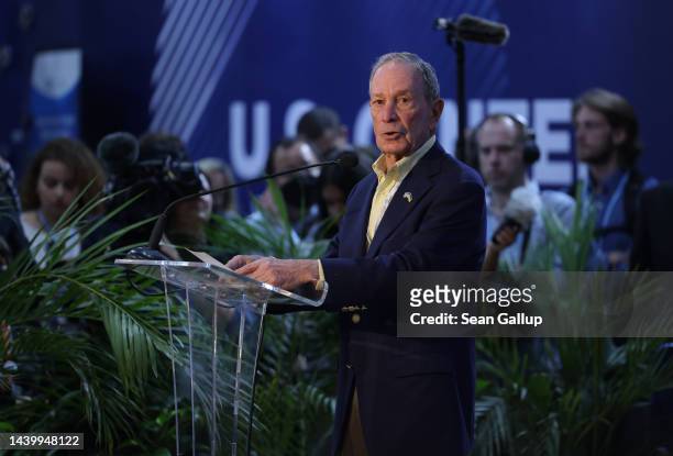 Michael Bloomberg, businessman and former mayor of New York city, speaks at the U.S. Pavilion during the UNFCCC COP27 climate conference on November...