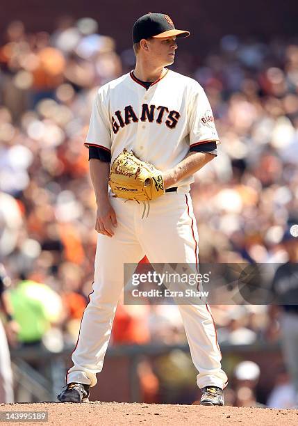 Matt Cain of the San Francisco Giants pitches against the Milwaukee Brewers at AT&T Park on May 6, 2012 in San Francisco, California.