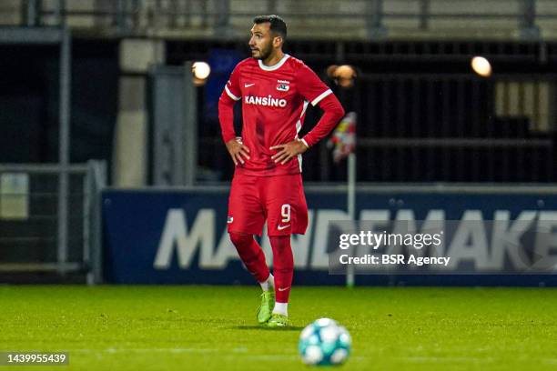 Evangelos Pavlidis of AZ Alkmaar disappointed during the Dutch Eredivisie match between RKC Waalwijk and AZ at the Mandemakers Stadion on November 6,...