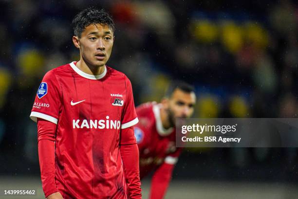 Yukinari Sugawara of AZ Alkmaar during the Dutch Eredivisie match between RKC Waalwijk and AZ at the Mandemakers Stadion on November 6, 2022 in...