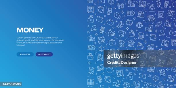 ilustraciones, imágenes clip art, dibujos animados e iconos de stock de banner web de money con iconos lineales, vector de estilo lineal de moda - cuenta de banco