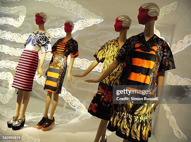 The "Schiaparelli And Prada: Impossible Conversations" Costume Institute Exhibition Press Preview on display at the Metropolitan Museum of Art on May...