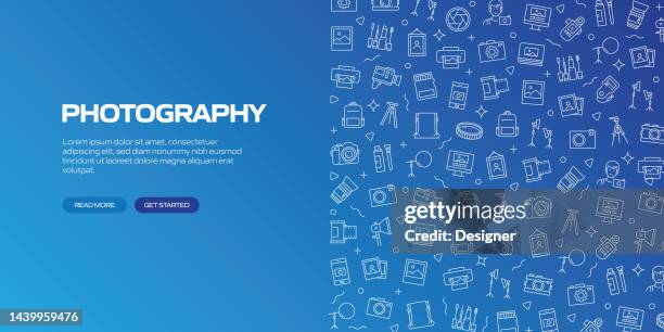 stockillustraties, clipart, cartoons en iconen met photography web banner with linear icons, trendy linear style vector - diafragma