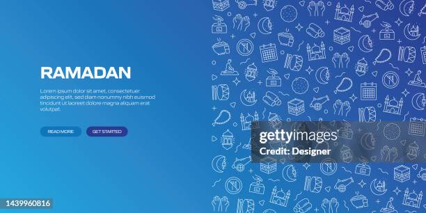 ramadan web banner with linear icons, trendy linear style vector - islamic pattern stock illustrations