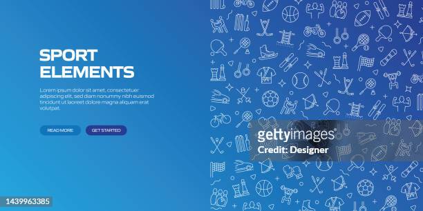 sports elements web banner with linear icons, trendy linear style vector - sports stock illustrations
