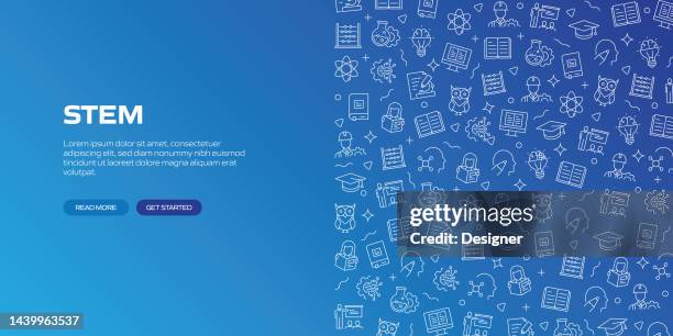 stem education web banner with linear icons, trendy linear style vector - stem stock illustrations