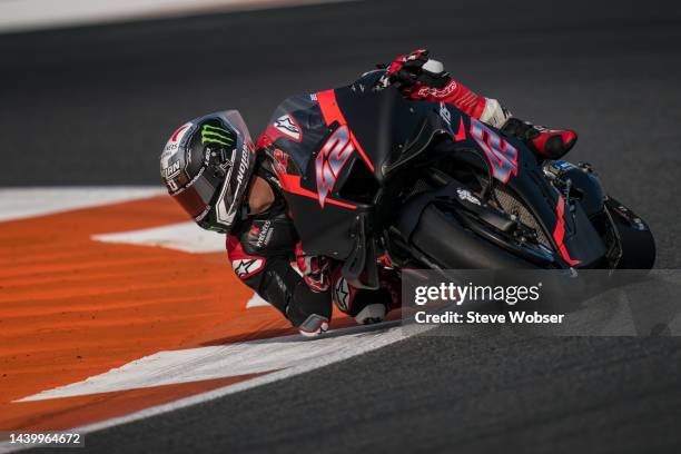 Alex Rins of Spain and LCR Honda Castrol rides his new Honda bike during the Official MotoGP Valencia Test at Ricardo Tormo Circuit on November 08,...