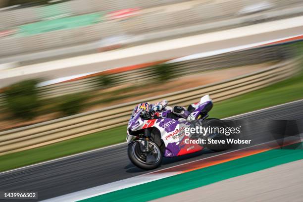 Jorge Martin of Spain and Prima Pramac Racing rides during the Official MotoGP Valencia Test at Ricardo Tormo Circuit on November 08, 2022 in...