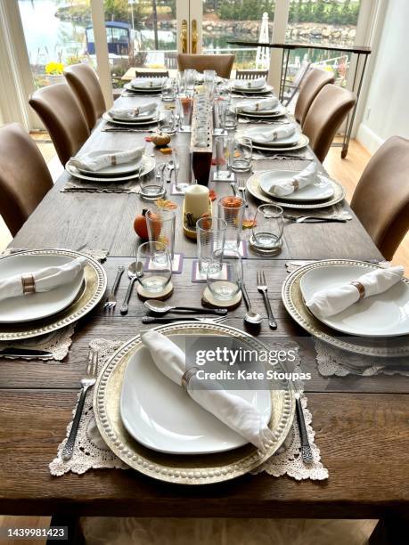 dining table set for fall entertaining - place mat stock pictures, royalty-free photos & images
