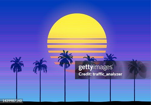 Synthwave retro background - palm trees Synthwave retro background - palm trees