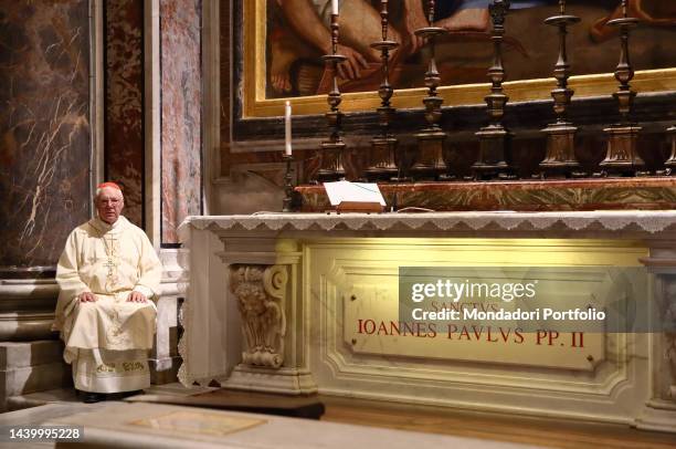 Cardinal Gerhard Ludwig Muller celebrates the Holy Mass for Polish faithful at the tomb of St. John Paul II on the occasion of his liturgical feast...