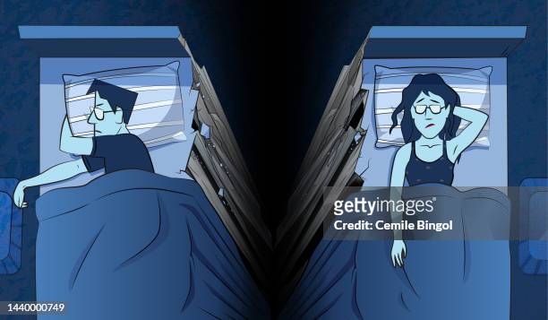 relationship problems - bed male stock illustrations