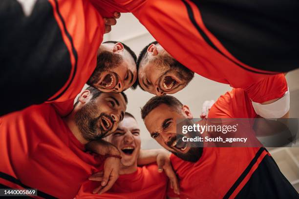 soccer team before the game - five friends unity stock pictures, royalty-free photos & images