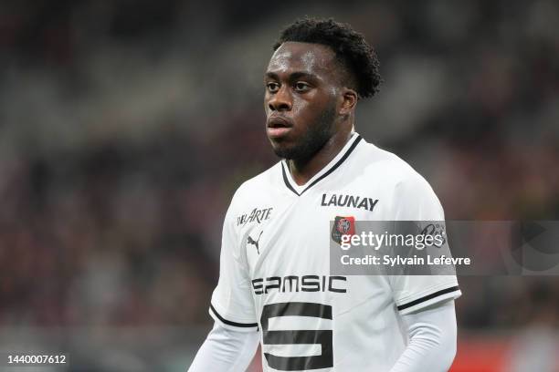 Arnaud Kalimuendo of Stade Rennais during the Ligue 1 match between Lille OSC and Stade Rennes at Stade Pierre-Mauroy on November 6, 2022 in Lille,...