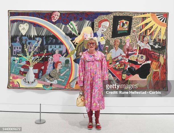 Grayson Perry attends the opening of the exhibition "Grayson Perry. Fitting In And Standing Out" at The National Museum on November 8, 2022 in Oslo,...