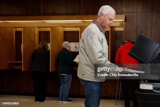 Sen. Ron Johnson casts his ballot at the Oshkosh Town Hall during the U.S. Midterm elections on November 08, 2022 in Oshkosh, Wisconsin. Johnson is...