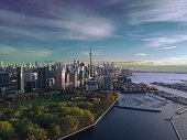 Aerial of Toronto city skyline, Ontario, Canada.