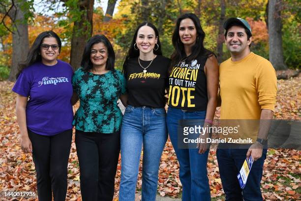 Pramila Jayapal , Meena Harris and Padma Lakshmi attend the South Asian Women Get Out the Vote Canvass Event on November 06, 2022 in Philadelphia,...