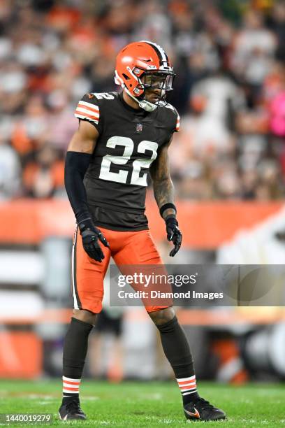 Grant Delpit of the Cleveland Browns waits for the snap during the second half against the Cincinnati Bengals at FirstEnergy Stadium on October 31,...