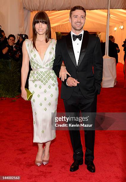 Jessica Biel and Justin Timberlake attend the "Schiaparelli And Prada: Impossible Conversations" Costume Institute Gala at the Metropolitan Museum of...