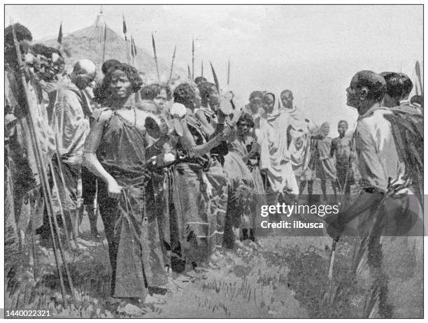 antique image: colonial africa, oromo galla people singing at a wedding - african tribal culture 幅插畫檔、美工圖案、卡通及圖標