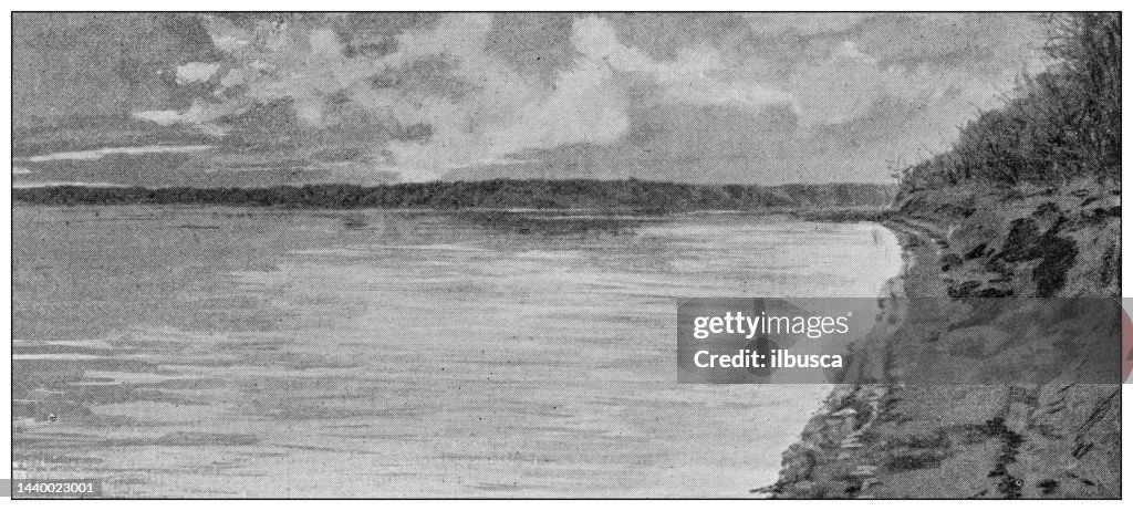 Colonial Rivers Antique Image Colonial Africa River Landscape High-Res Vector Graphic ...