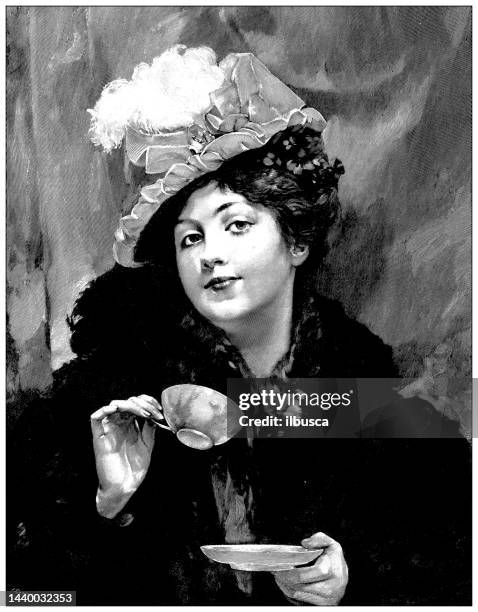 ilustraciones, imágenes clip art, dibujos animados e iconos de stock de imagen antigua: l'heure du thé, de artigue - estilo victoriano