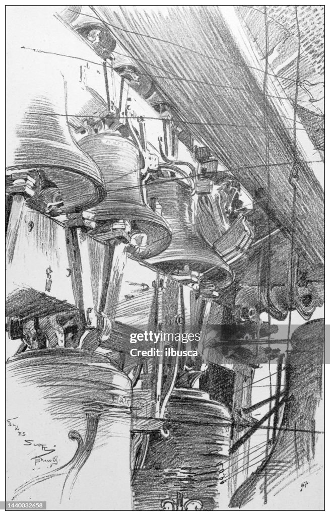 Antique image: Belfry of Bruges, Bells
